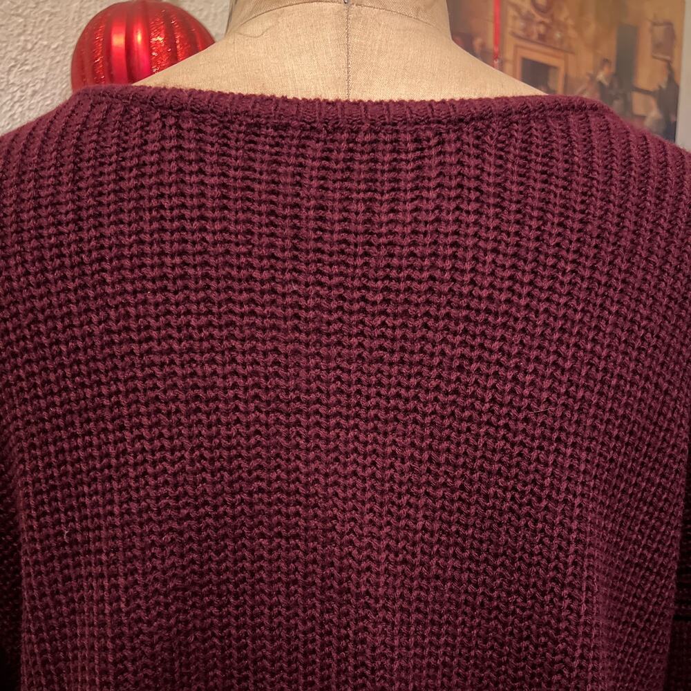 Burgandy Ribbed Long Sleeve V-neck Twist Knot Tunic Mini Sweater Dress Size S - Picture 8 of 9